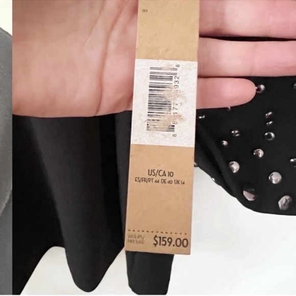 RACHEL Rachel Roy Black Deep V-Neck Embellished Bell Sleeve Dress Size 10 NEW - Picture 5 of 13